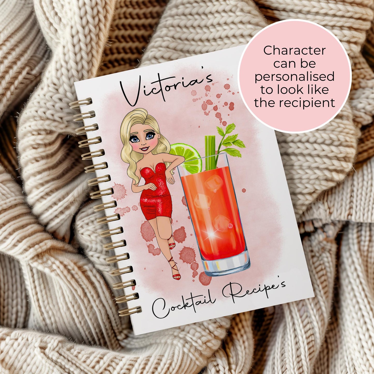 Bloody Mary A5 Custom Character Notebook, Spiral Wire Bound Notebook Gift For Her End Of Term gift, Party Planning Lined Page Diary Jotter #NB