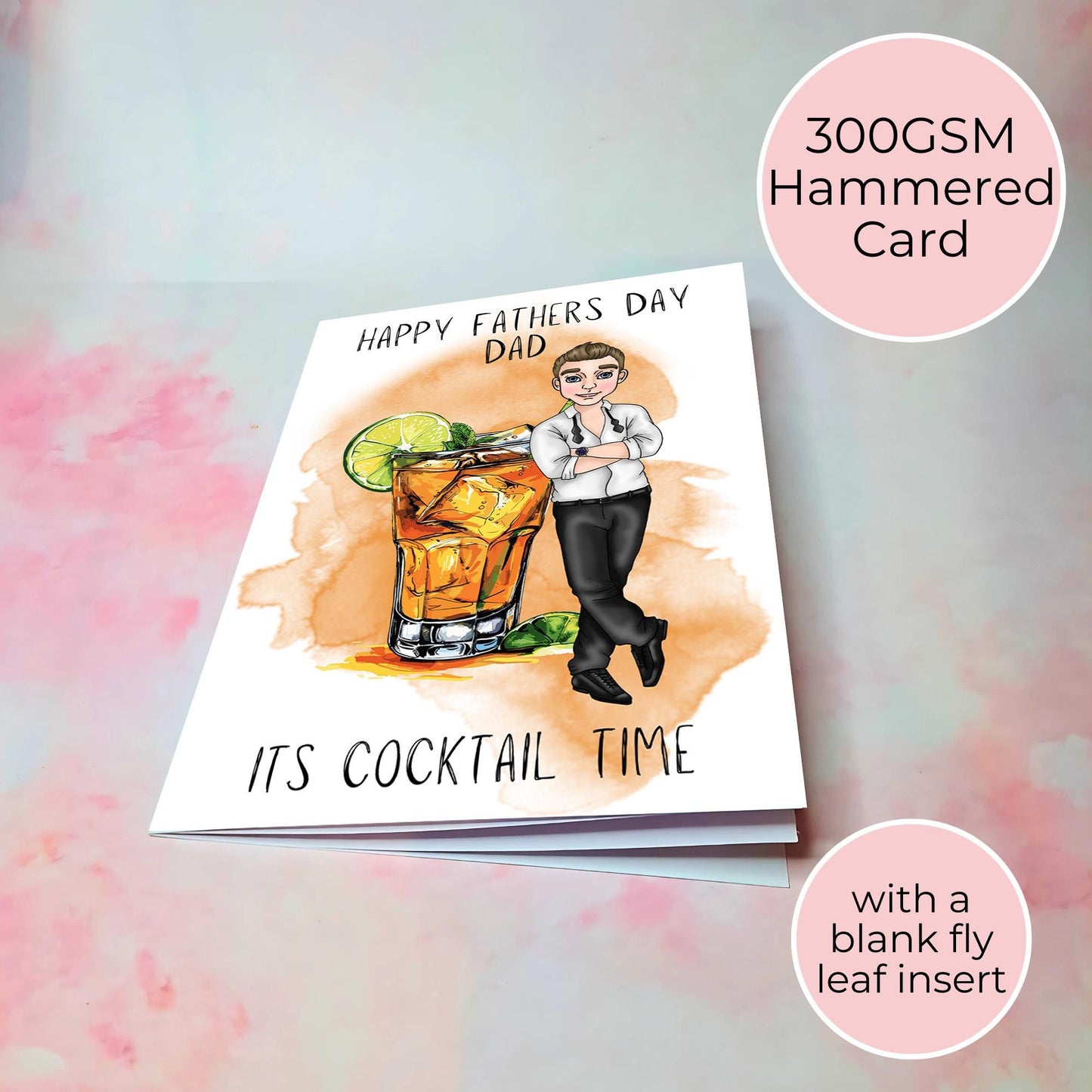 Old Cuban Fathers Day Card, Smart Black Tie Shirt Guy, Rum Themed Cocktail Guy On Greeting Card, Card From A Daughter Or Son #G2