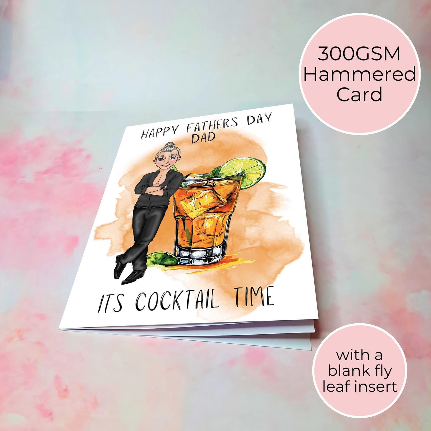 Old Cuban Cocktail Themed Fathers Day Card, Smart Dress Shirt No Tie Guy, Rum Cocktail Illustrated Dads Greeting Card For Him #G2