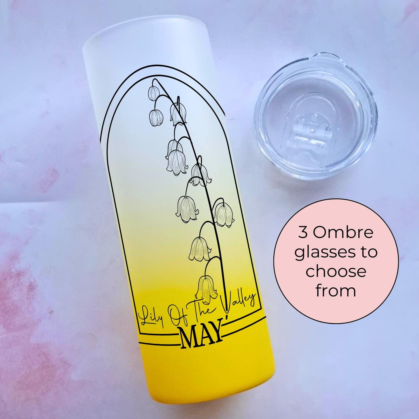 20oz Birth Flower On Skinny Ombre Glass Tumbler, Lily Of The Valley Line Art Flower, Clip Art Sublimation Decal, Teacher Appreciation Gift