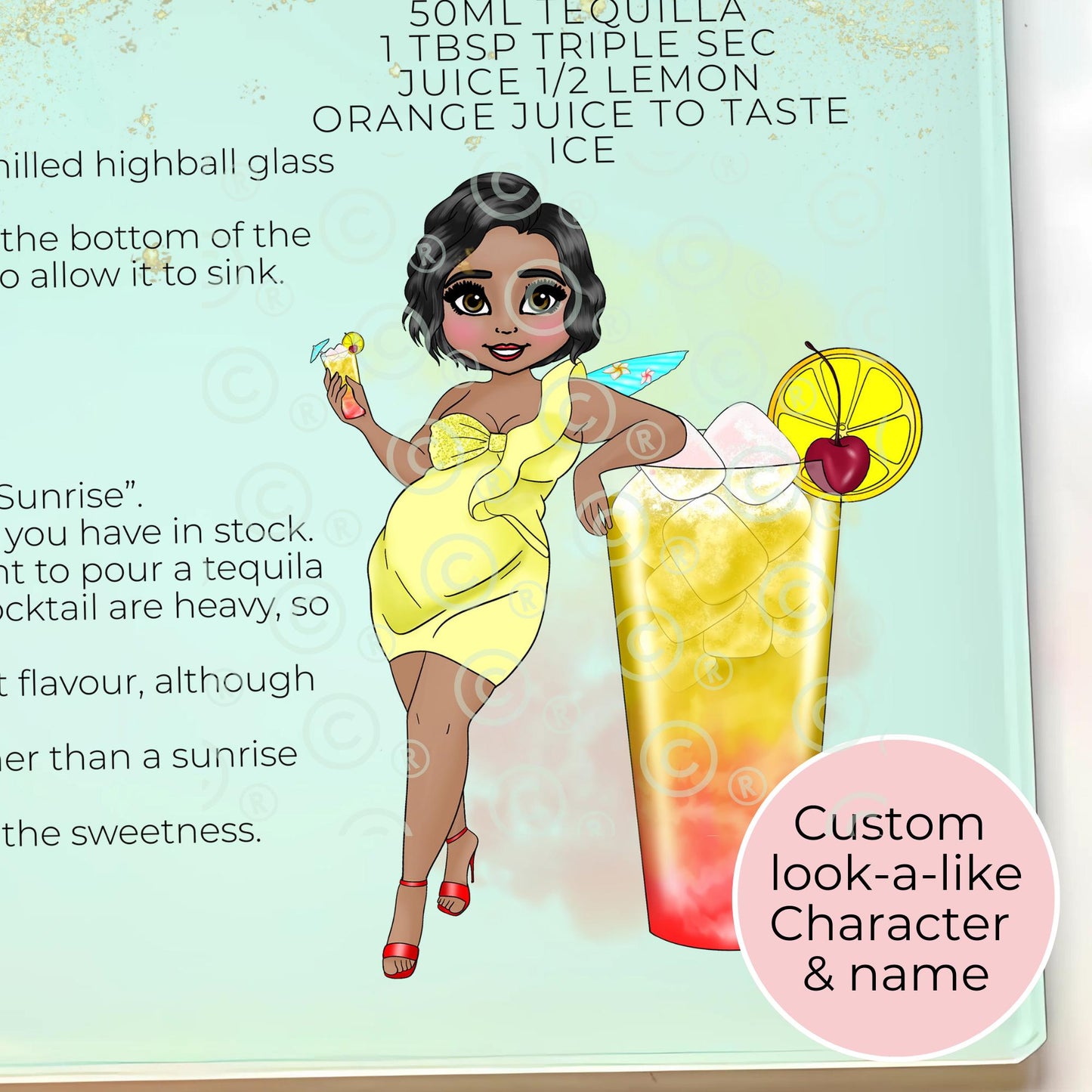 Tequila Sunrise Personalized A3 A4-Sized Glass Chopping Board, Tropical Cocktail Recipe Gift, 18th Birthday, Housewarming Summer Soiree Gift #GB