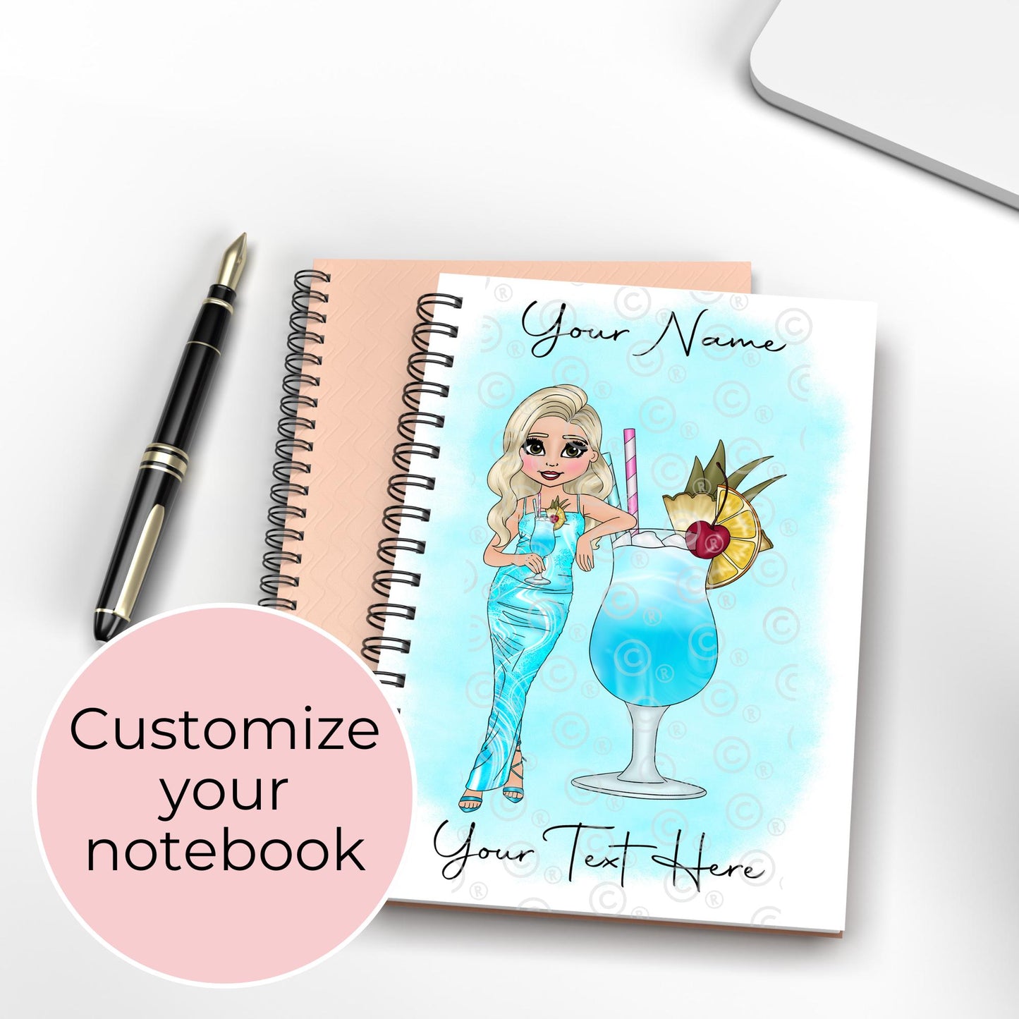 Blue Lagoon Personalised Cocktail A5 Notebook, Custom Spiral Lined Journal for Her, Fun Cocktail Gift Idea, Tropical Stationery Gift For Her #NB