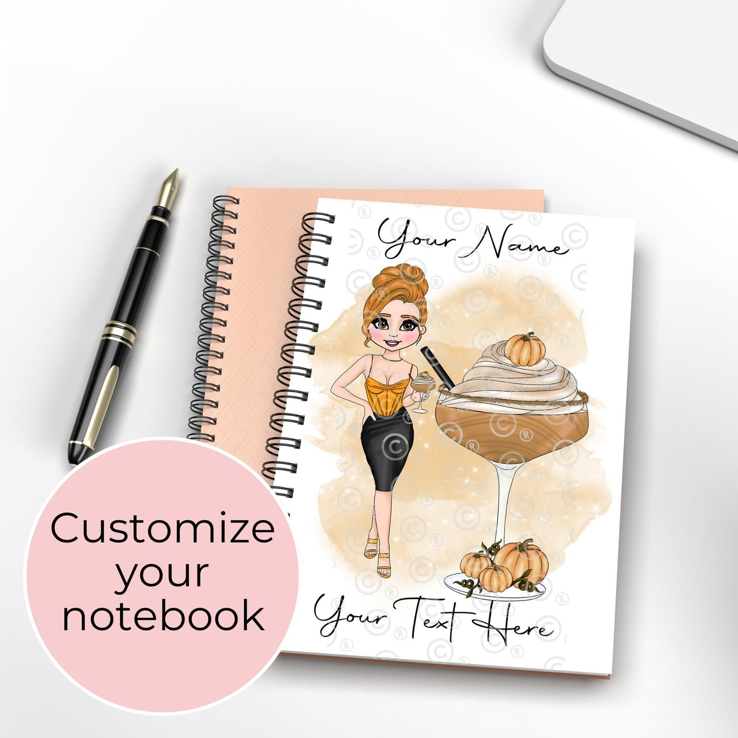 Pumpkin Martini Notebook For Her Birthday Christmas, Fall Birthday Gift For Mum sister, Cocktail Recipe Lined Notebook #HG #NB