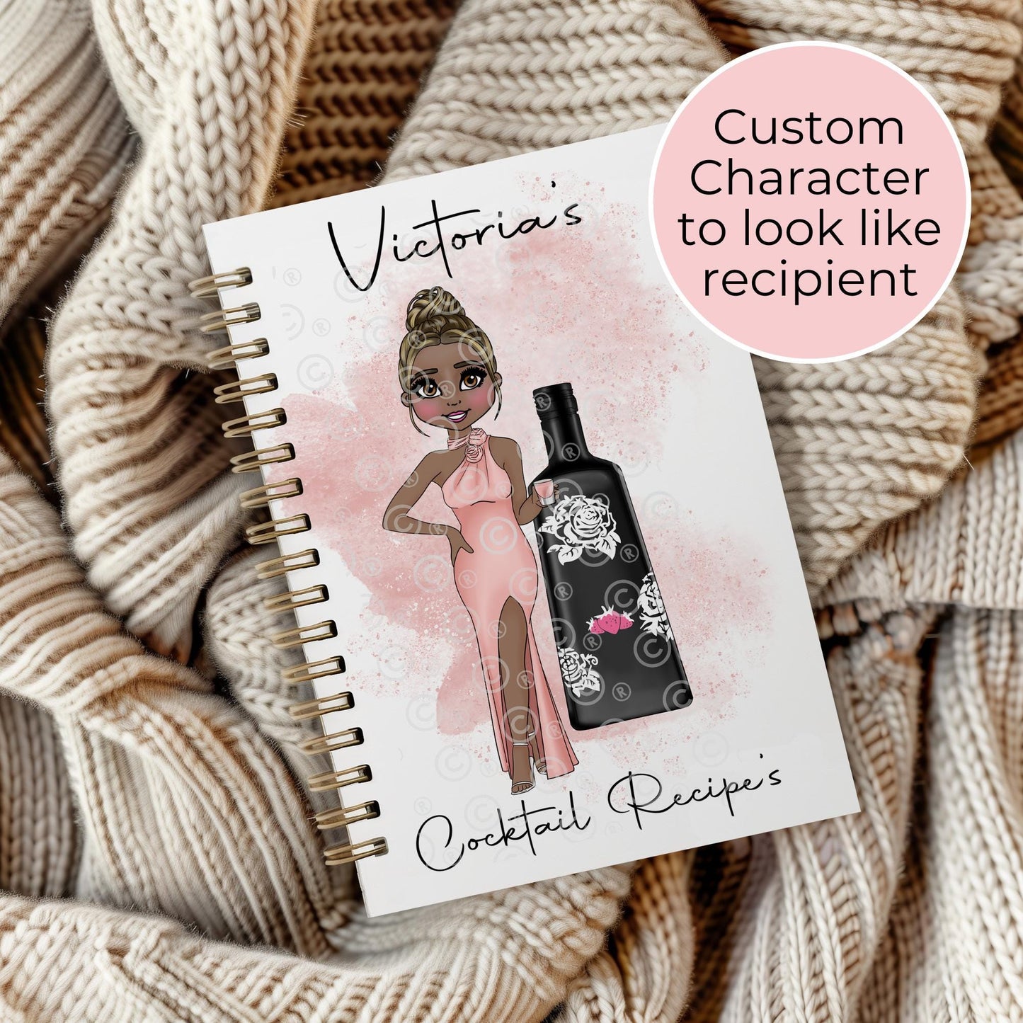 Tequila Rose A5 Custom Cocktail Character Spiral Notebook, End Of Term Teacher Appreciation Gift, Bridal Wedding Planner For Bride To Be #NB