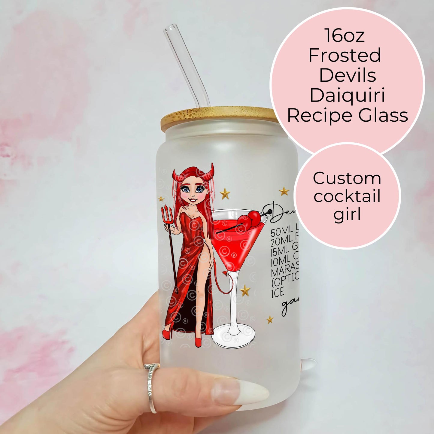Devils Daiquiri 16oz Frosted Cocktail Themed Halloween Drinkware, Halloween Themed Party Cocktail Glassware Gift For Her, Personalised Glass #HG #FL