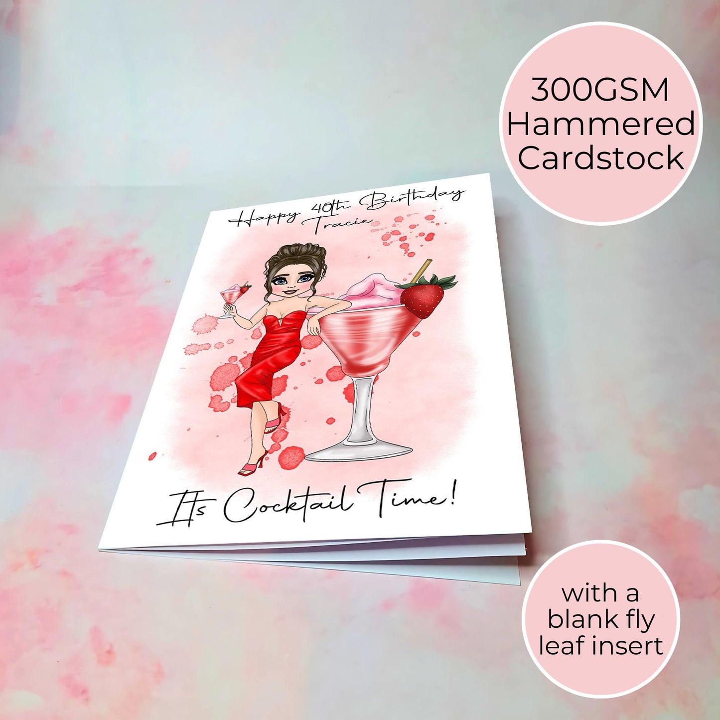 Strawberry Daiquiri Cocktail Girl Birthday Card, Milestone Birthday Gift For Her, Cocktail Summer Soiree Birthday Party Theme #G1