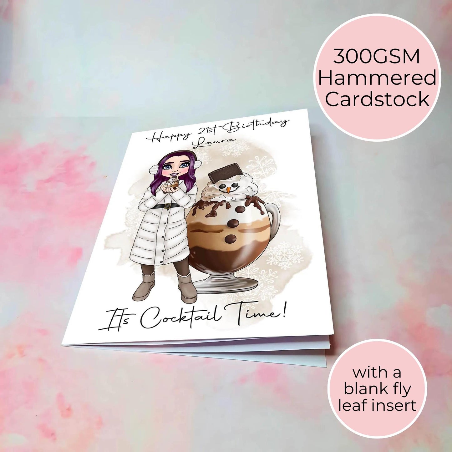 Dirty Snowman Birthday Card, Custom Character Hot Chocolate Cocktail Birthday Greeting Card, A5 Handcrafted Card For Mum Sister #G1