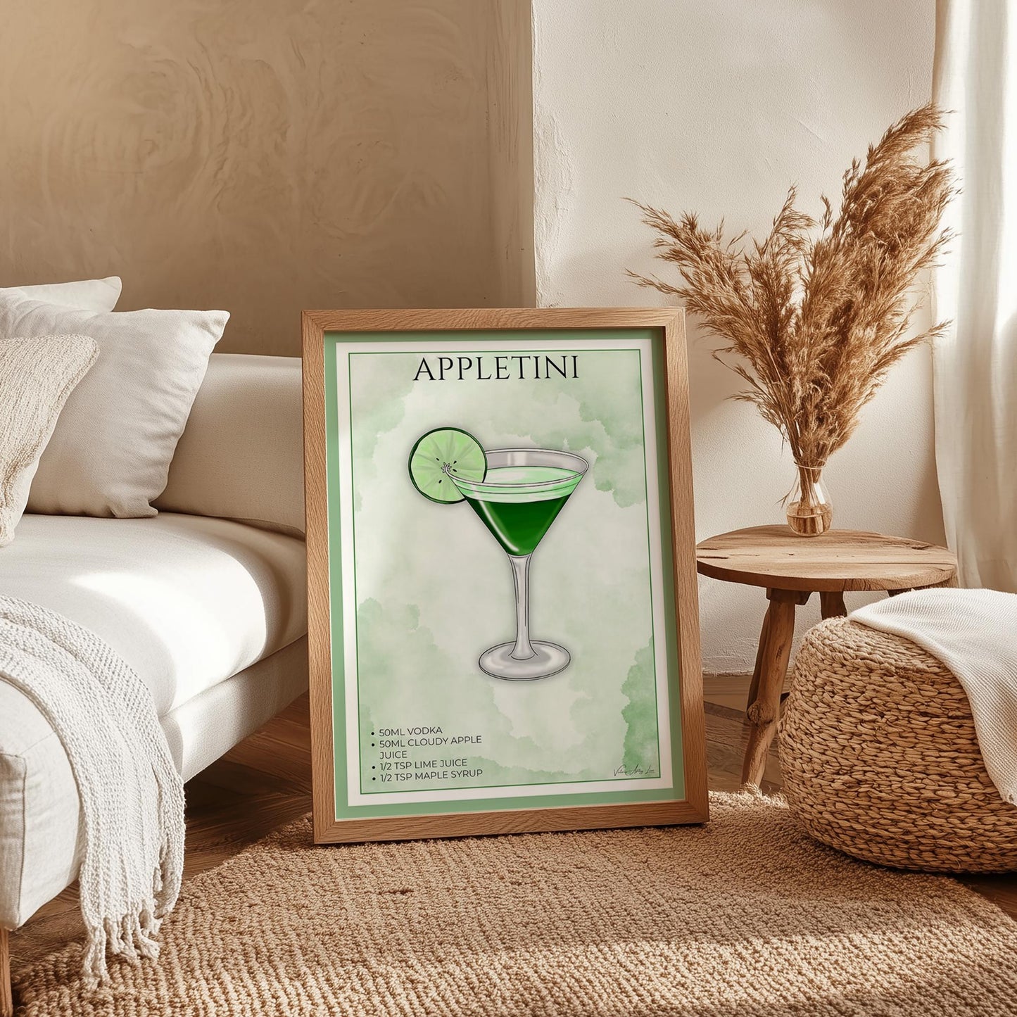 Appletini Cocktail Recipe Wall Art Print, A3 A4 Unframed Poster for Home Bar, Kitchen Cocktail Lounge Décor, Minimalistic Wall Art For Her #WA