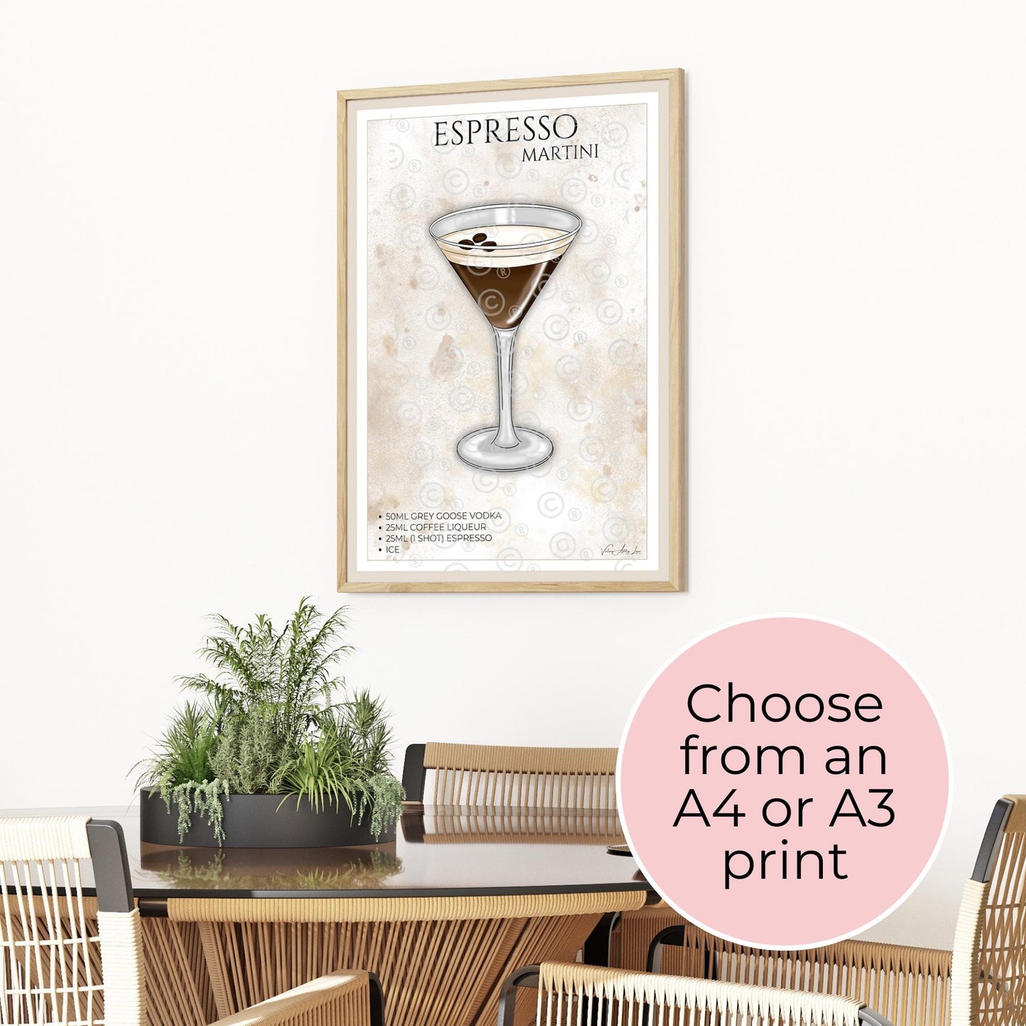 Espresso Martini A3 A4 Unframed Wall Art Poster, Classic Coffee Cocktail Bar Cart Kitchen Wall Decor, Housewarming Gift For Cocktail Lover #WA