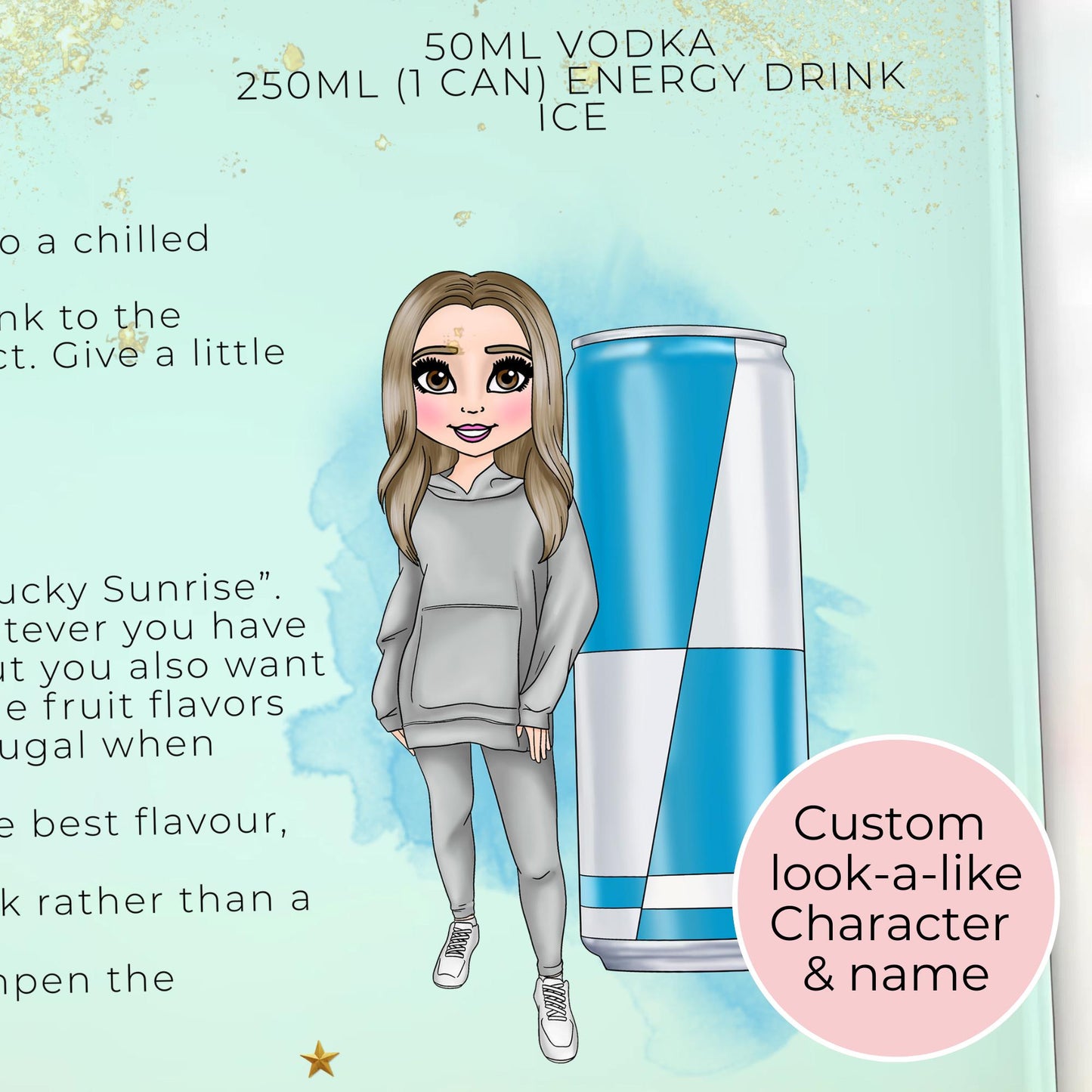 Personalised A4 Energy Drink Cocktail Themed Glass Chopping Board, Girly Soda Cocktail Themed Housewarming Gift, Milestone Birthday Gift #CB1