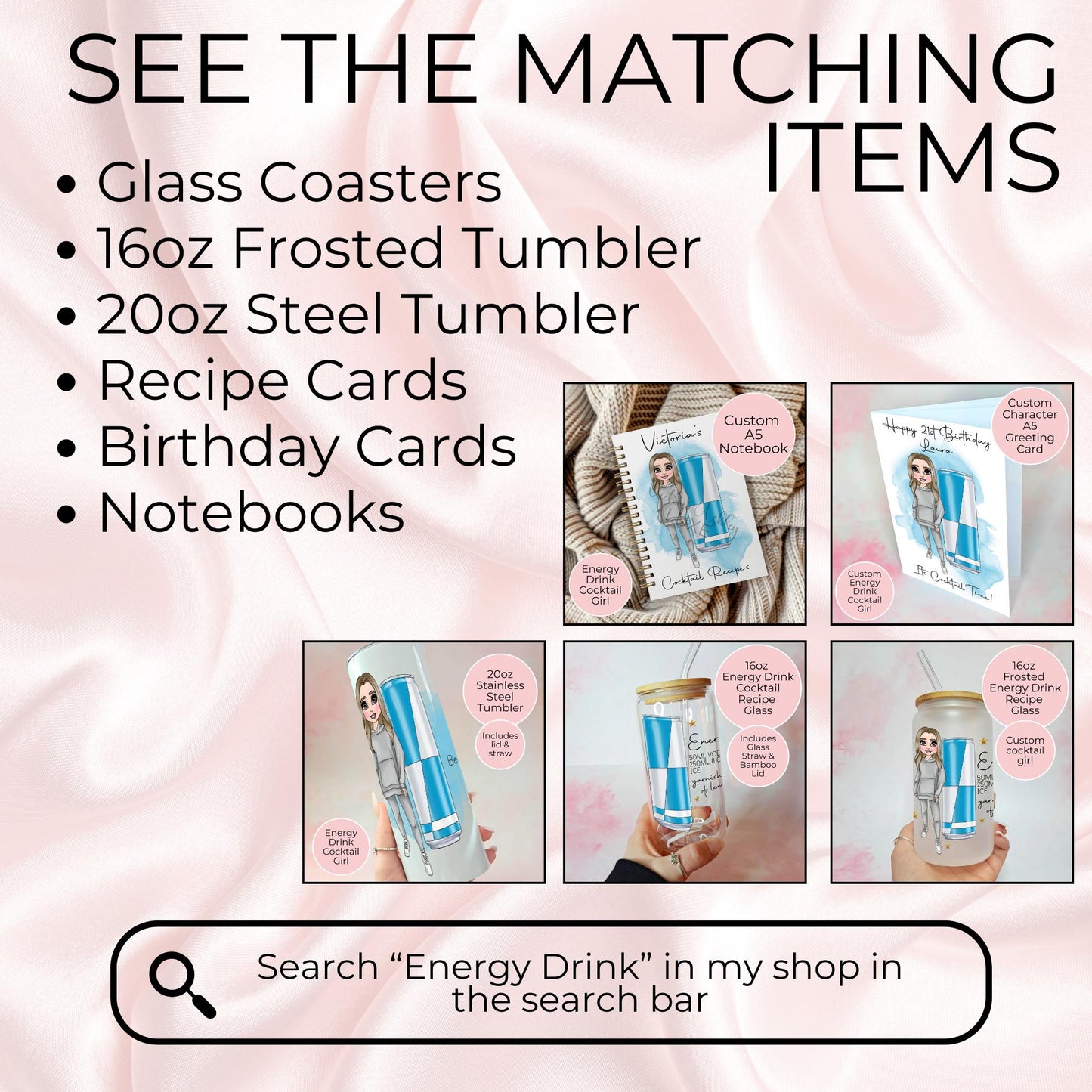 Personalised A4 Energy Drink Cocktail Themed Glass Chopping Board, Girly Soda Cocktail Themed Housewarming Gift, Milestone Birthday Gift #CB1