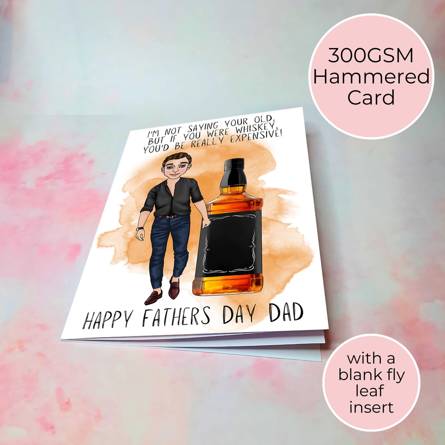 Whiskey Fathers Day Card, Smart Casual Jeans And Shirt, Jack Daniels Inspired Whiskey Bottle Illustration, Card From A Daughter #G2