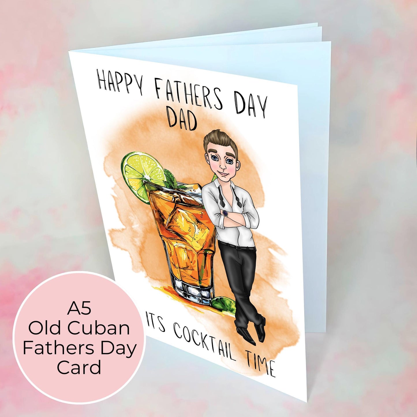 Old Cuban Fathers Day Card, Smart Black Tie Shirt Guy, Rum Themed Cocktail Guy On Greeting Card, Card From A Daughter Or Son #G2