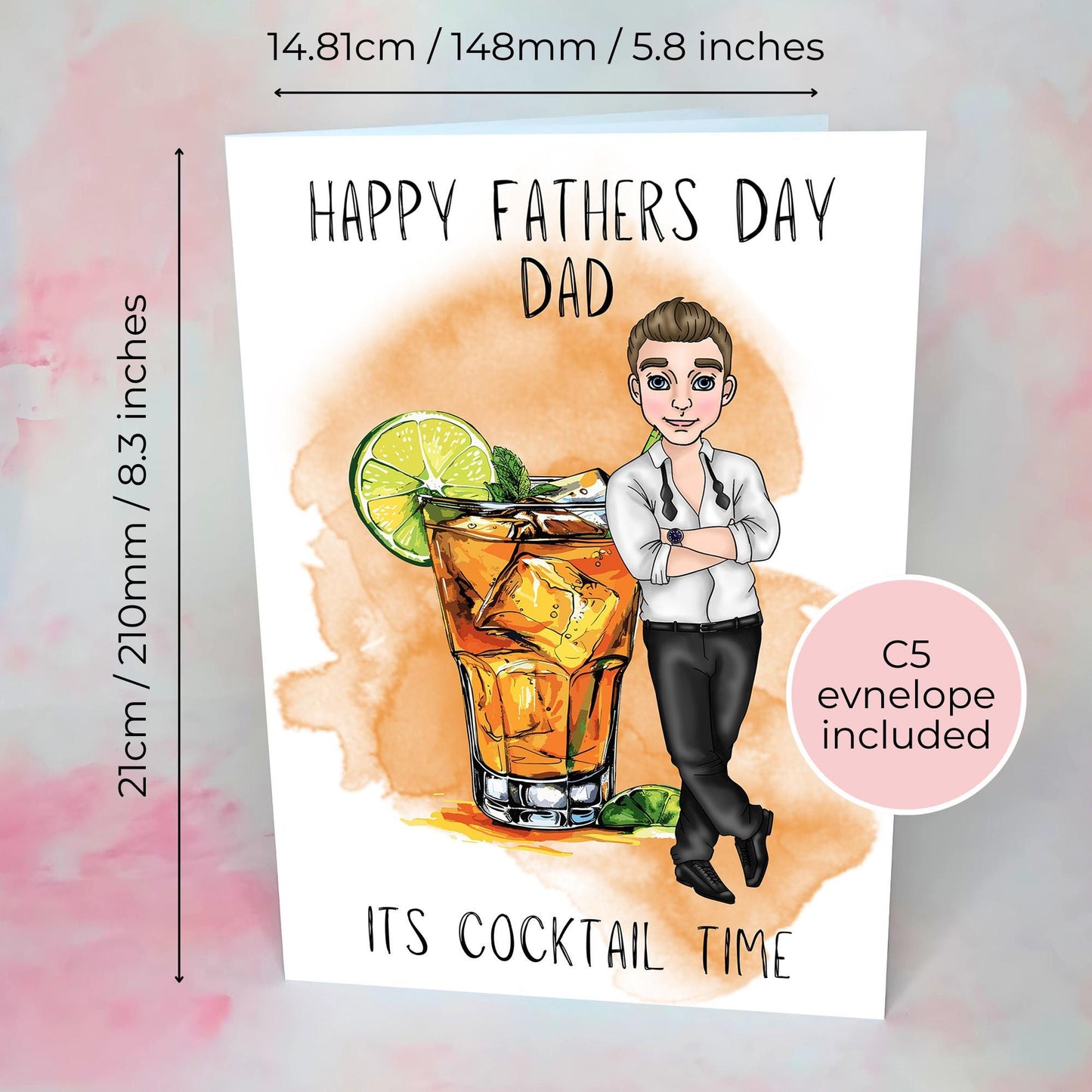 Old Cuban Fathers Day Card, Smart Black Tie Shirt Guy, Rum Themed Cocktail Guy On Greeting Card, Card From A Daughter Or Son #G2