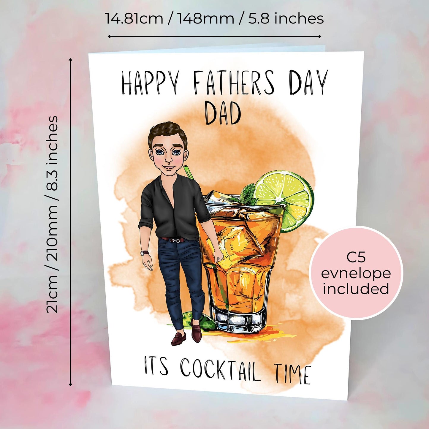 Old Cuban Fathers Day Card, Smart Casual Jeans And Shirt, Rum Themed Cocktail Guy, Dads Greeting Card From A Daughter Or Son #G2