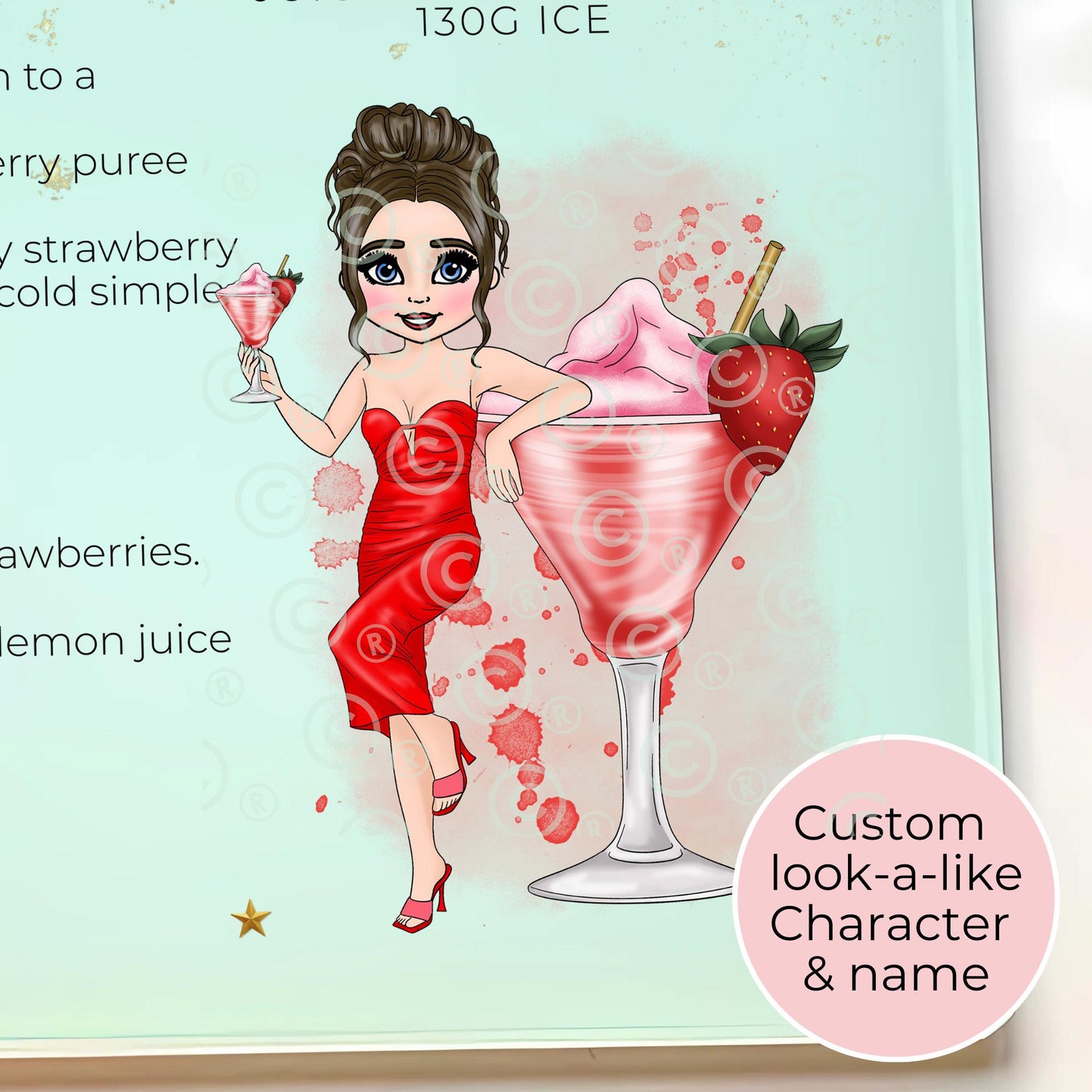 Strawberry Daiquiri A3 A4-Sized Glass Chopping Board, Summer Soiree Custom Housewarming Cocktail Themed Gift For Newly Weds #GB