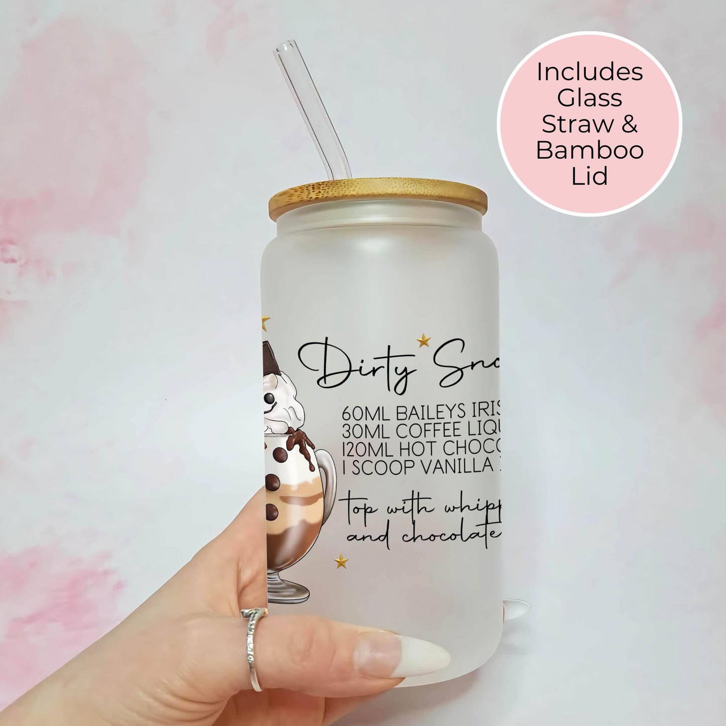Dirty Snowman 16oz Personalised Cocktail Recipe Glass, Christmas Hot Chocolate Cocktail Drinkware For Adults, Secret Santa Gift For CoWorker #CG #FL