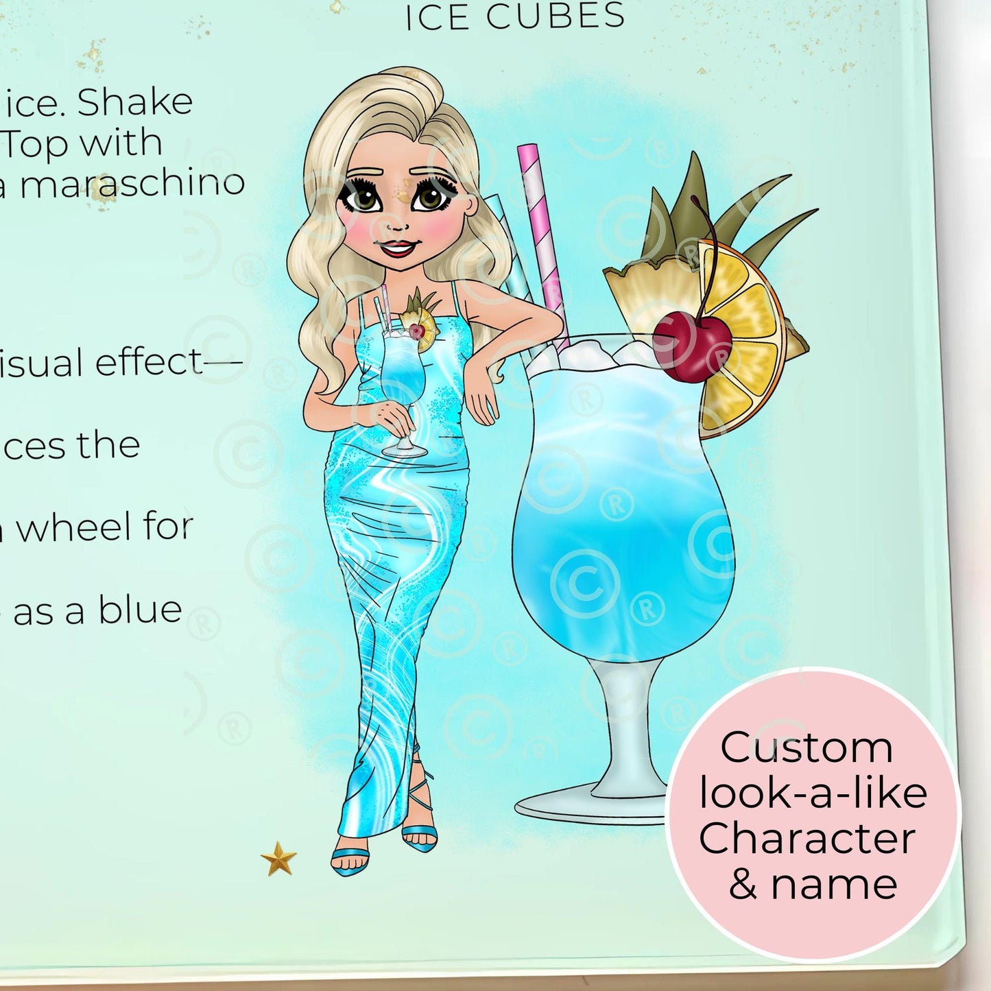 Blue Lagoon Personalised A3 A4 Cocktail Themed Glass Chopping Board, Girly Soda Cocktail Themed Housewarming Gift, Milestone Birthday Gift #GB
