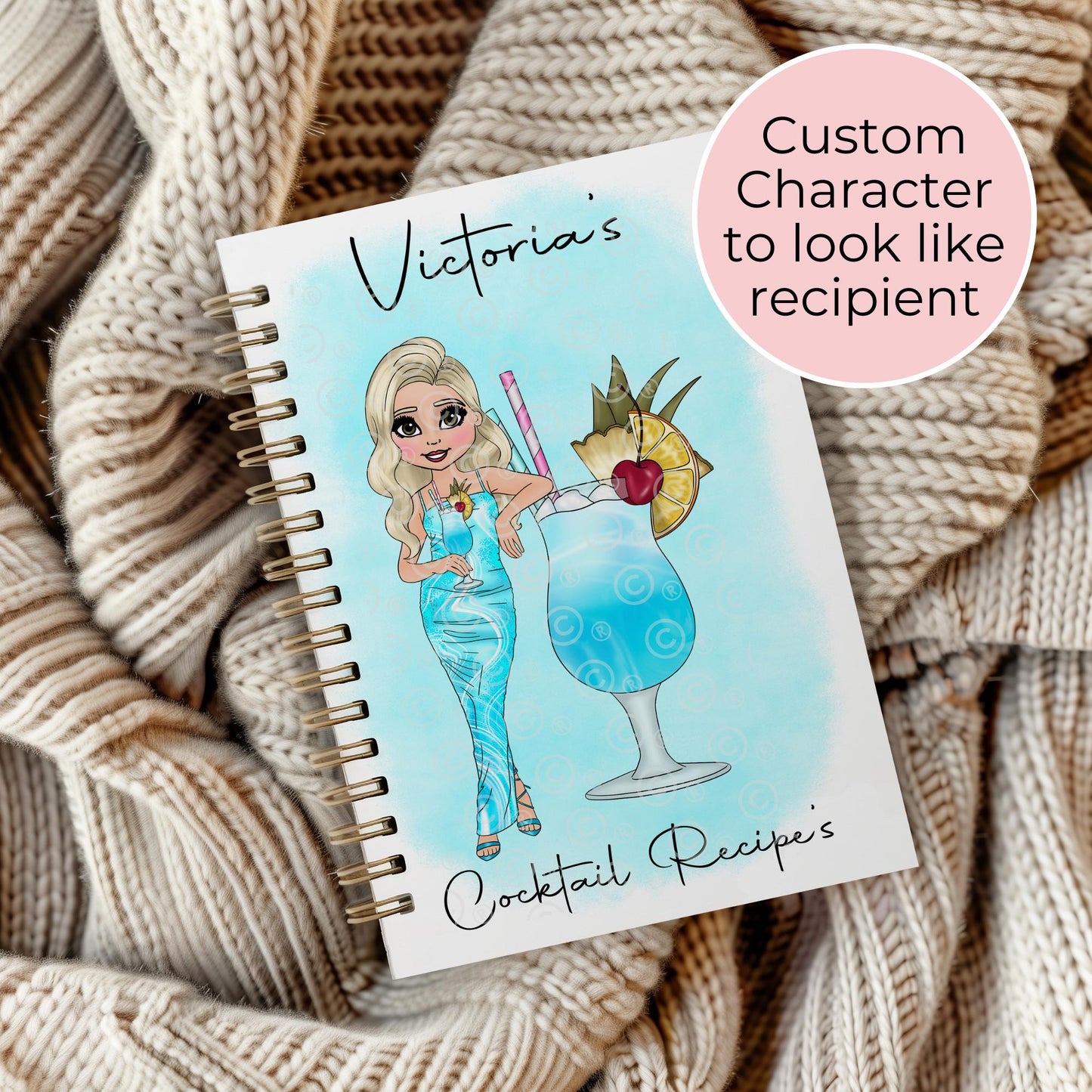 Blue Lagoon Personalised Cocktail A5 Notebook, Custom Spiral Lined Journal for Her, Fun Cocktail Gift Idea, Tropical Stationery Gift For Her #NB