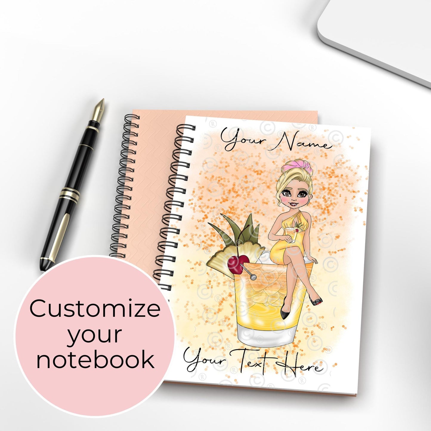 Mai Tai Customized A5 Spiral Cocktail Girl Notebook, Teacher End Of Term Cocktail Themed Gift, Practical Gift For Party Planner Bride To Be #NB