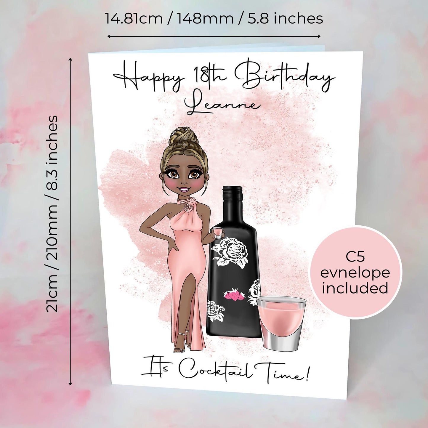 Tequila Rose Personalised A5 Birthday Card, Strawberry Cream Liqueur Cocktail Birthday Card For Her, Boozy Birthday Card For Bestie Sister Mum #G1
