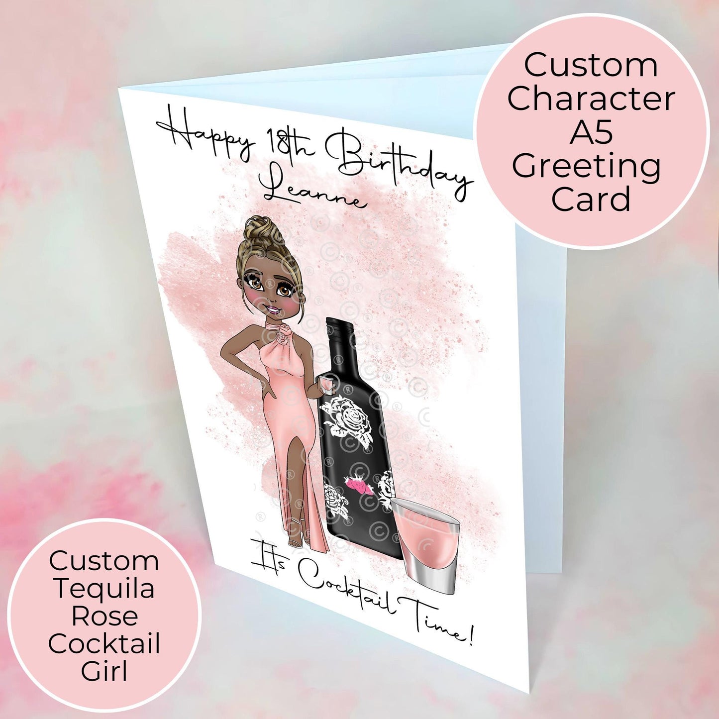 Tequila Rose Personalised A5 Birthday Card, Strawberry Cream Liqueur Cocktail Birthday Card For Her, Boozy Birthday Card For Bestie Sister Mum #G1