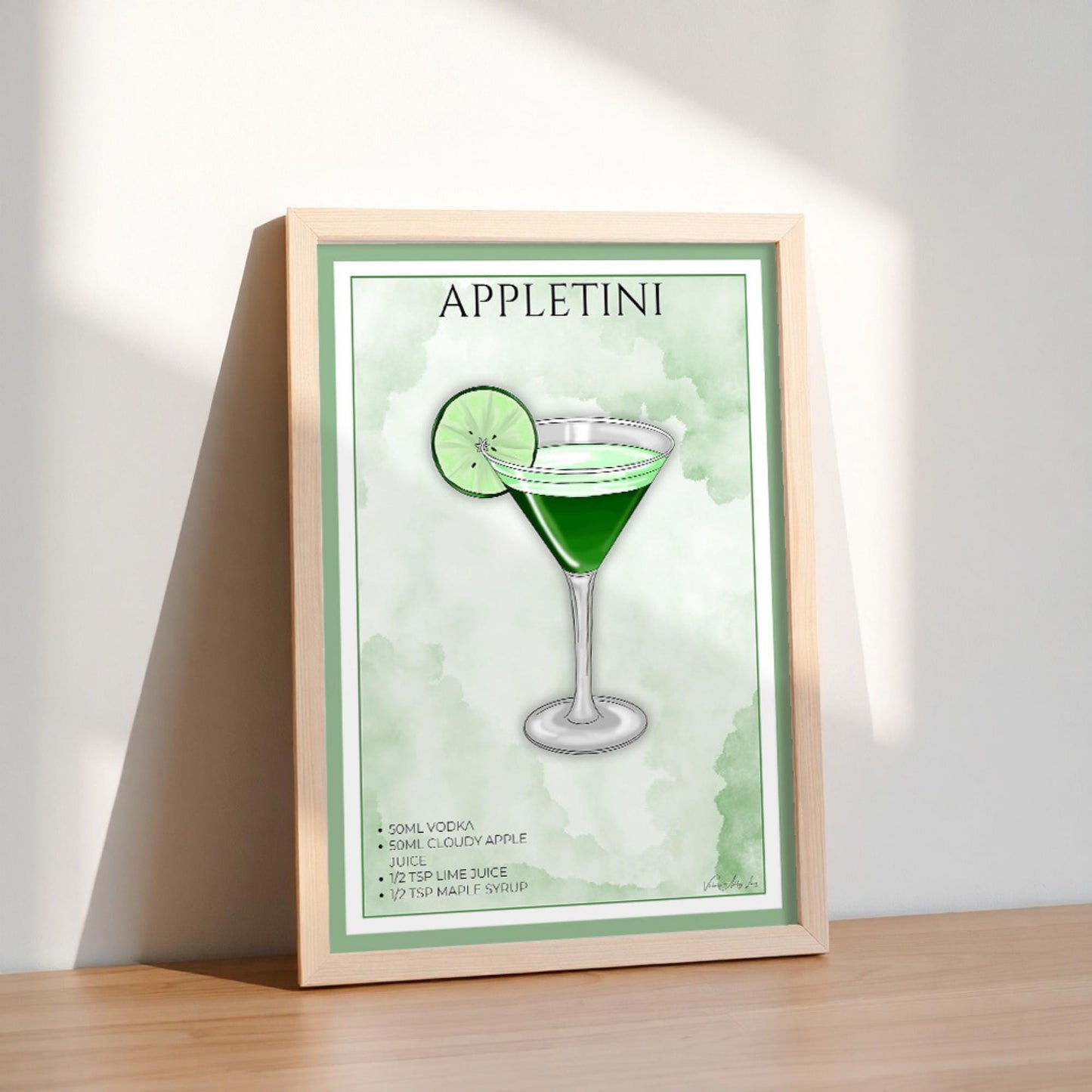 Appletini Cocktail Recipe Wall Art Print, A3 A4 Unframed Poster for Home Bar, Kitchen Cocktail Lounge Décor, Minimalistic Wall Art For Her #WA