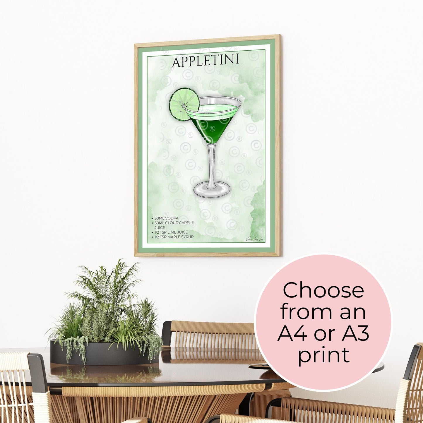 Appletini Cocktail Recipe Wall Art Print, A3 A4 Unframed Poster for Home Bar, Kitchen Cocktail Lounge Décor, Minimalistic Wall Art For Her #WA
