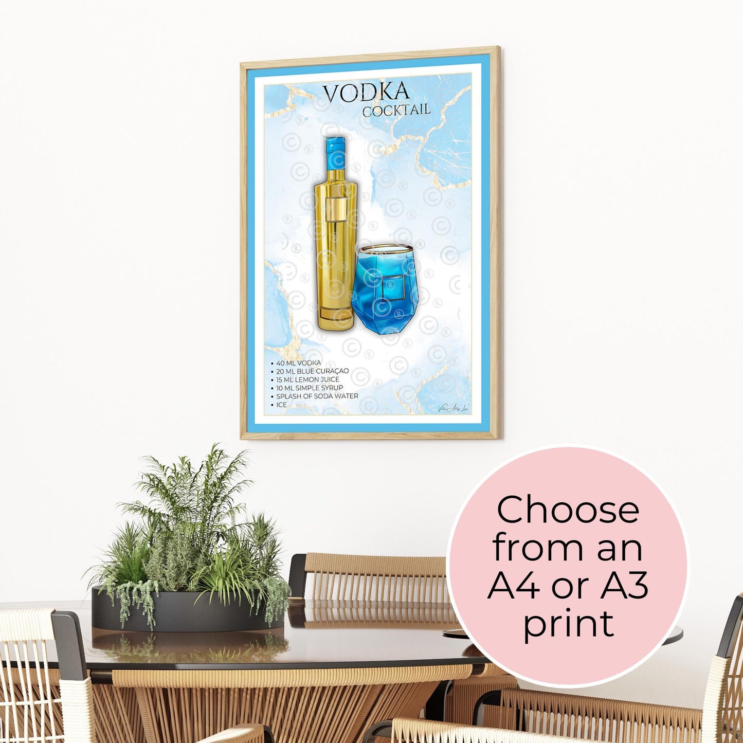 The Vodka Girl Cocktail Watercolour A3 A4 Wall Art Poster, Unframed AU Vodka Inspired Cocktail Recipe Illustration, Kitchen Home Bar Decor For Her #WA