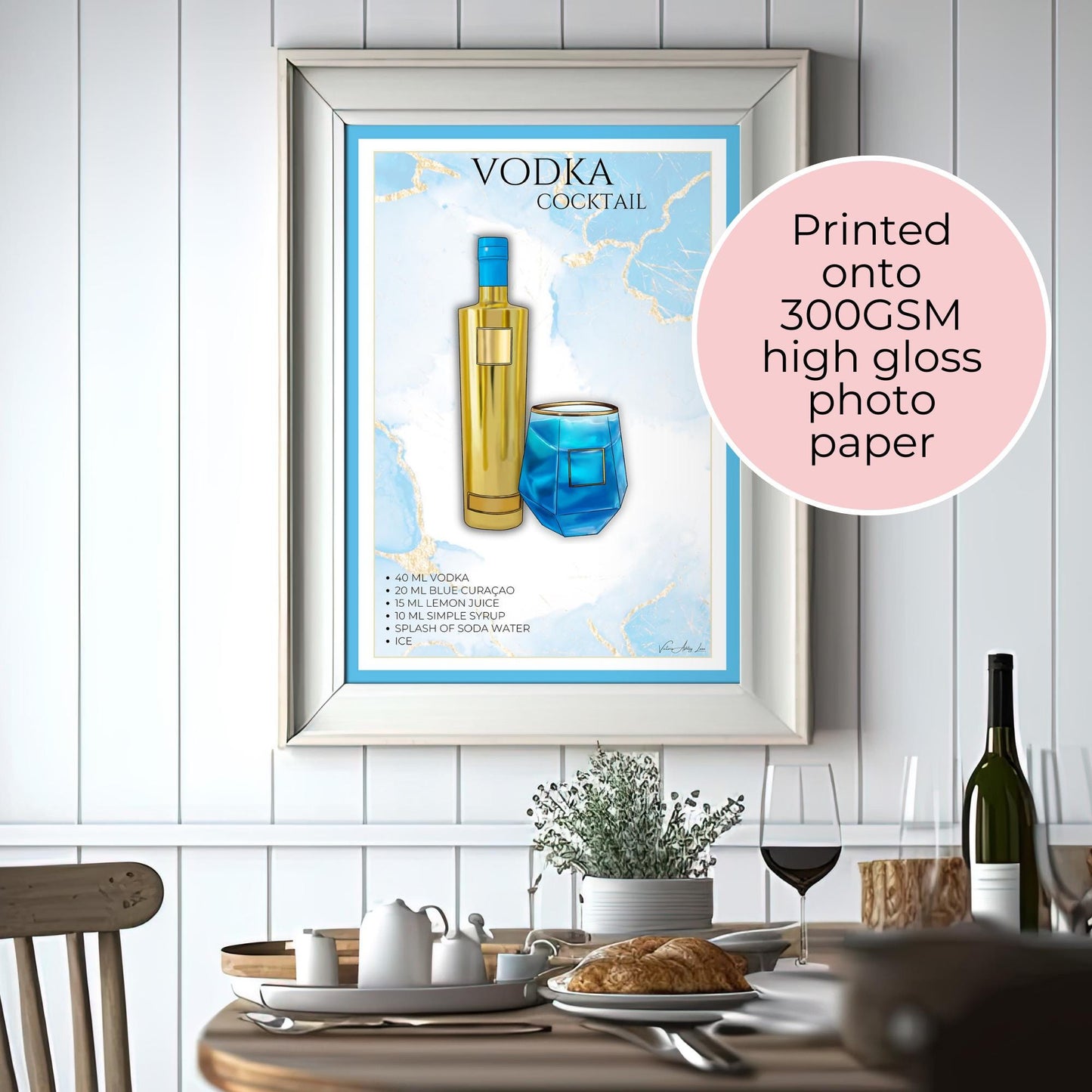 The Vodka Girl Cocktail Watercolour A3 A4 Wall Art Poster, Unframed AU Vodka Inspired Cocktail Recipe Illustration, Kitchen Home Bar Decor For Her #WA