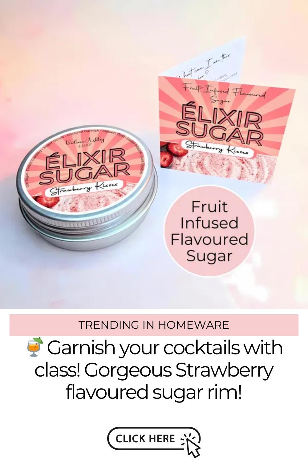 Strawberry Infused Flavoured Sugar, Artisan Giftable Sugar Tin For Baker, Desert Dusting Breakfast Garnish, Eco-Friendly Reusable Sugar Tin #FRS