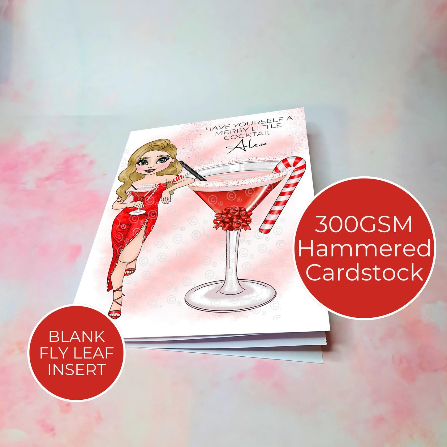Personalised Friend Candy Cane Cocktail Themed Christmas Card, A5 Have Yourself A Merry Little Cocktail Bestie Xmas Card From A Neighbour #CC