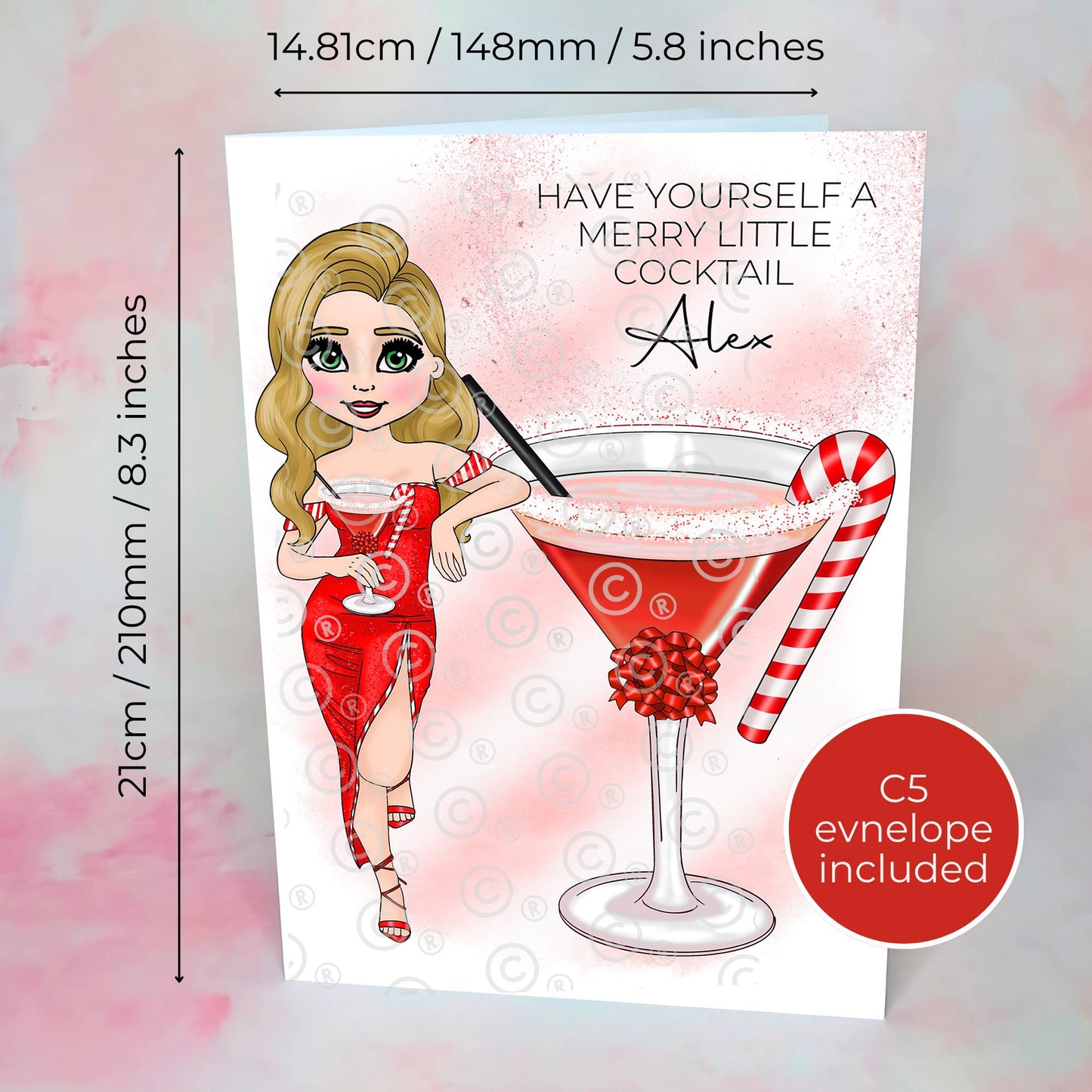 Personalised Friend Candy Cane Cocktail Themed Christmas Card, A5 Have Yourself A Merry Little Cocktail Bestie Xmas Card From A Neighbour #CC