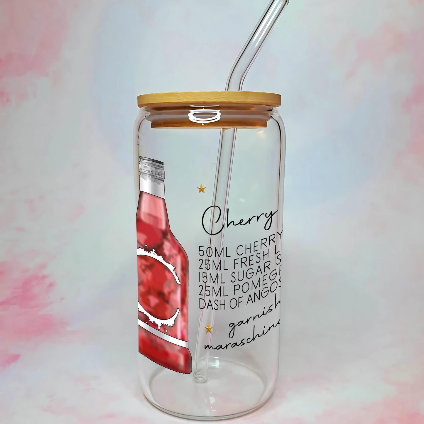 Cherry Sours Cocktail Recipe Glass with Bamboo Lid & Straw #CL
