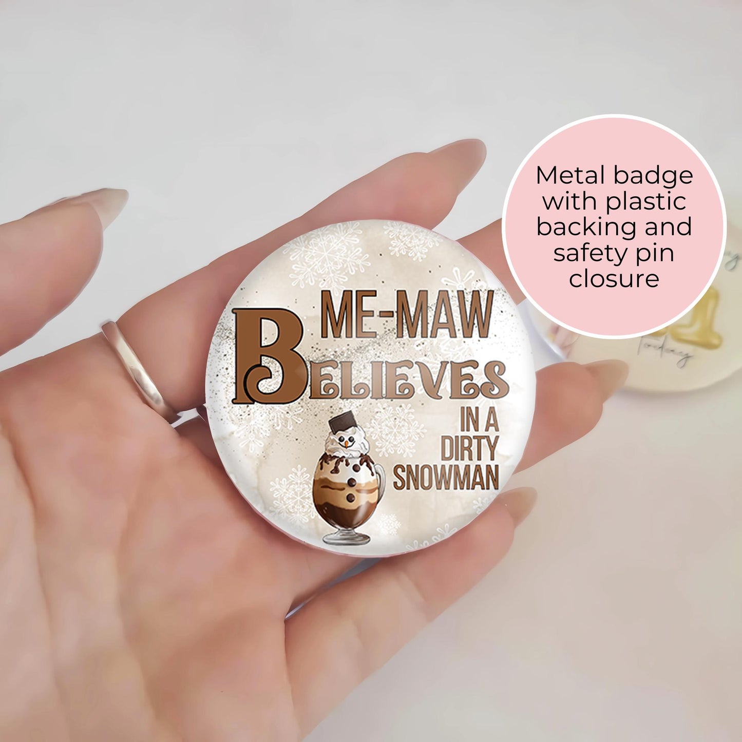 I Believe In A Dirty Snowman Cocktail Personalised Christmas Badge, Funny Baileys Drinker Gift, Custom Name Pin, Adult Humour Stocking Filler, Secret Santa Gift #BB #CG