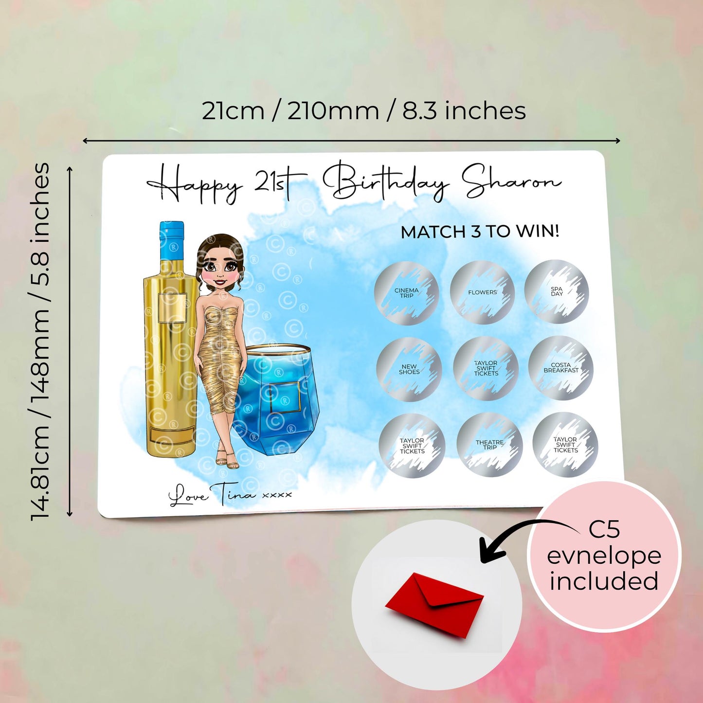 Personalised Vodka Scratch Reveal Gift Card For Her Milestone Birthday, AU Vodka Inspired Gift, Blue And Gold Vodka Themed Scratch Card #SC
