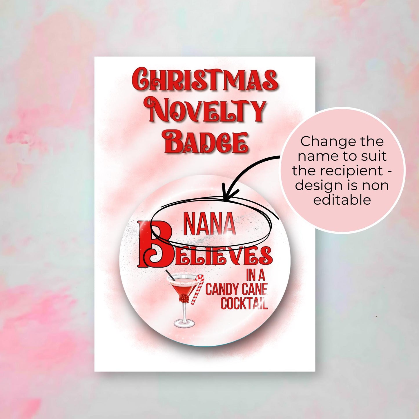 I Believe In Candy Cane Cocktail Personalised 58MM Novelty Humour Christmas Badge Gift, Funny Festive Pin Button Badge, Candy Cane Festive #BB #CC