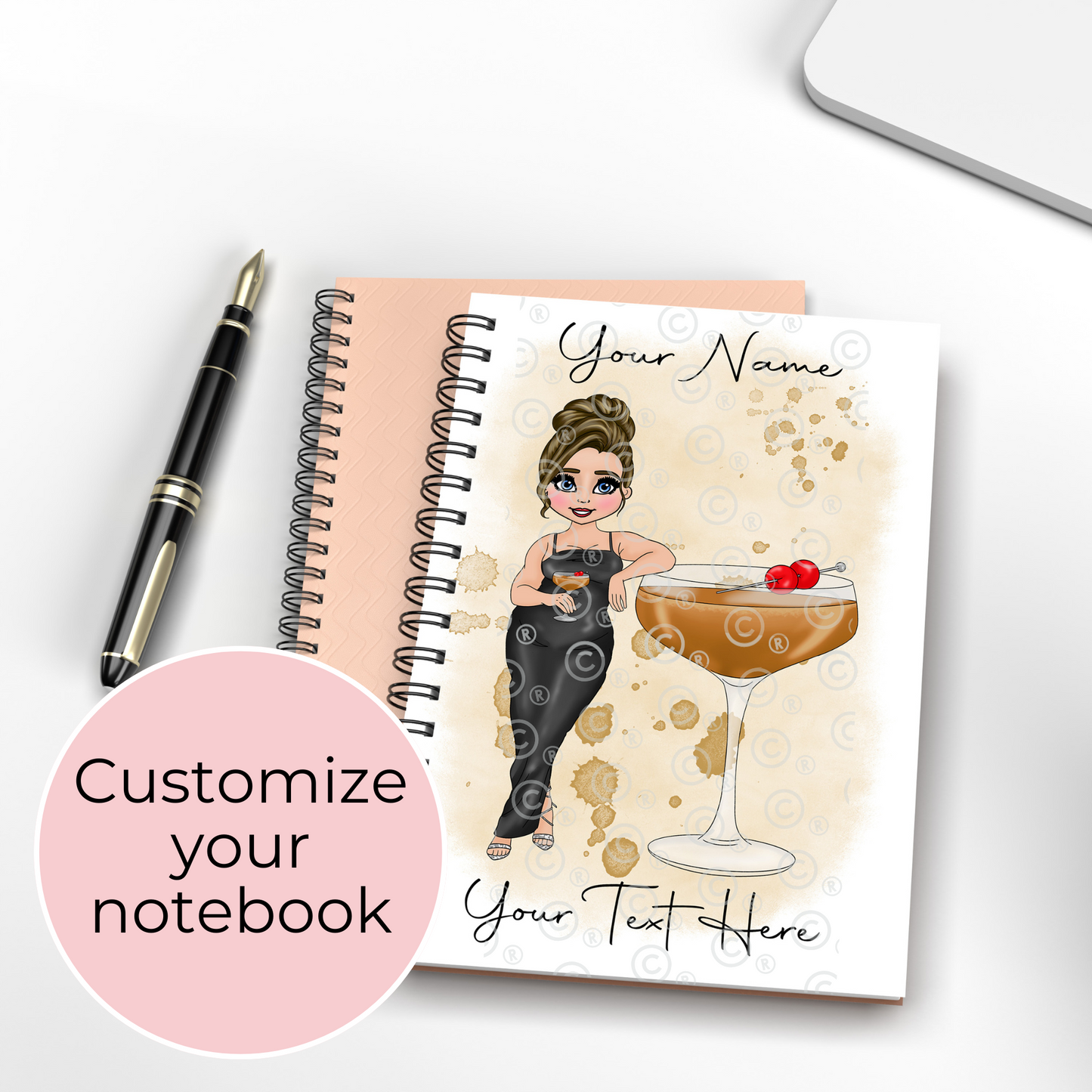 Manhattan A5 Personalised Spiral Bound Notebook, Custom Cocktail Recipe Journal For Her Milestone Birthday, Whisky Cocktail Gift #NB
