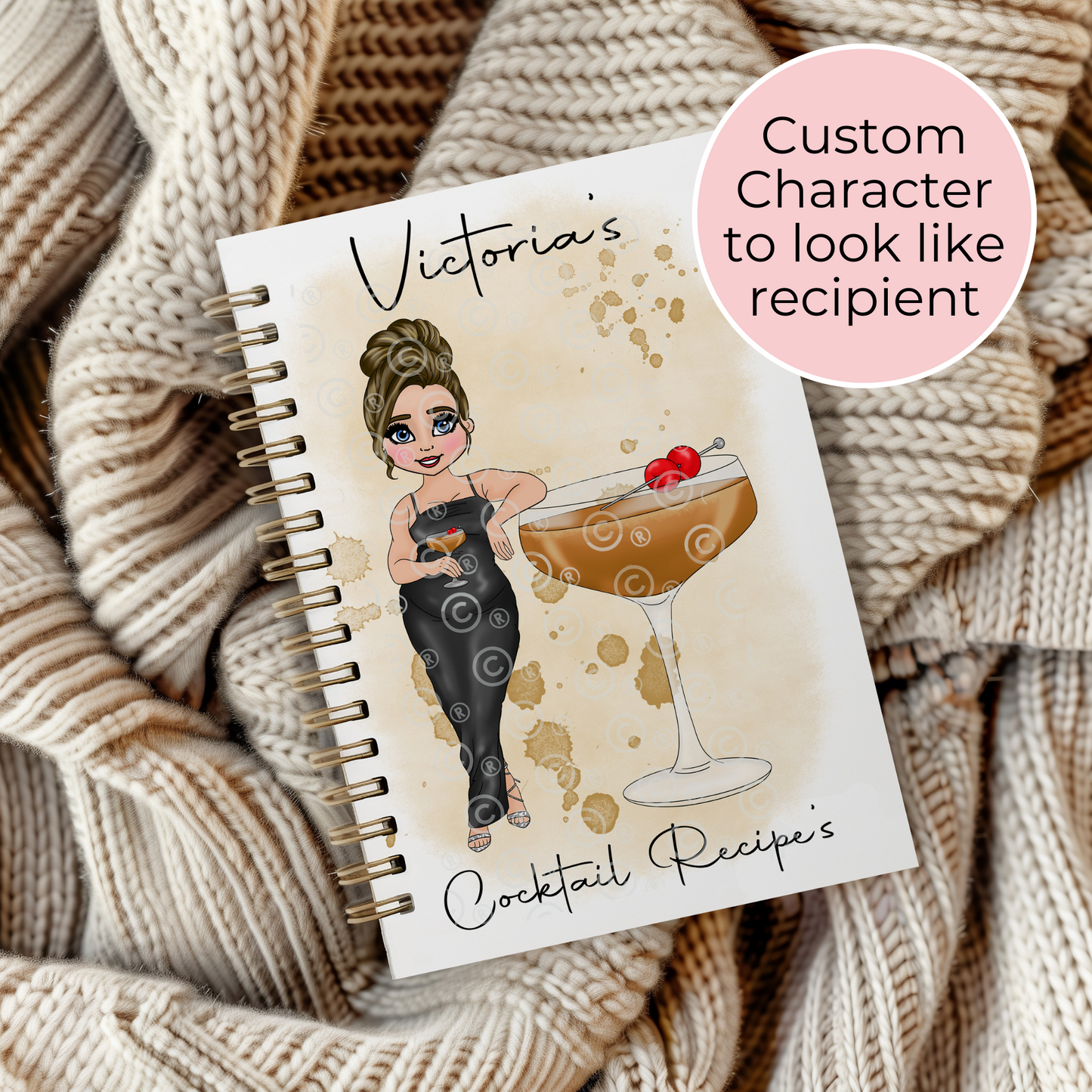Manhattan A5 Personalised Spiral Bound Notebook, Custom Cocktail Recipe Journal For Her Milestone Birthday, Whisky Cocktail Gift #NB