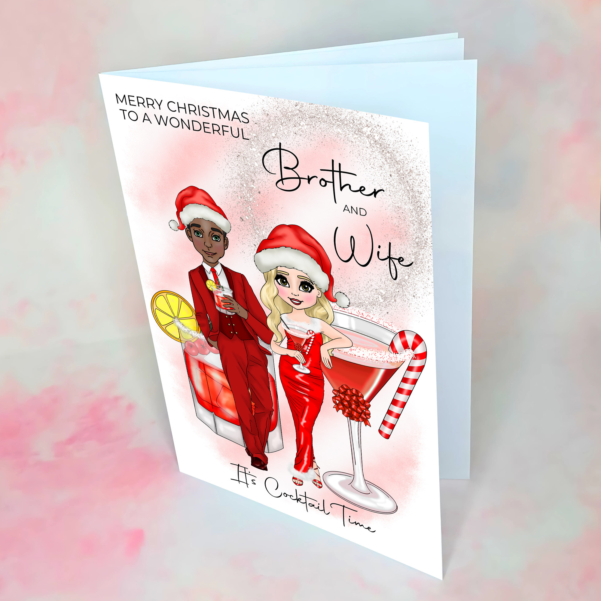 Personalised Candy Cane Cocktail Card for Brother And Wife #CC