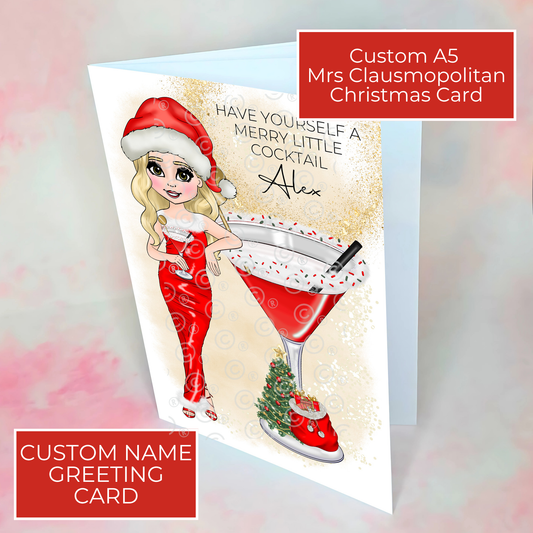 Personalised Mrs Clausmopolitan Cocktail Themed Card For A Special Friend, Special Friend Christmas Greeting Card A5, Festive Holiday Card #CC