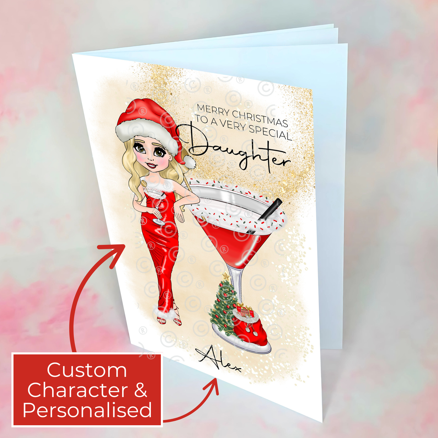 Personalised Daughter Mrs Clausmopolitan Cocktail Theme Christmas Card, A5 Greeting Card To A Special Daughter, Christmas Card From A Parent #CC