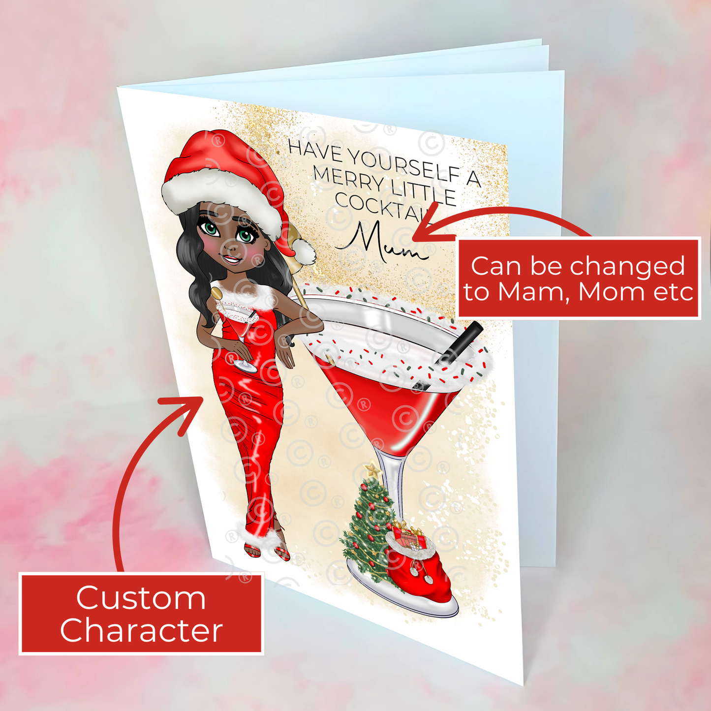 Personalised Mum Mrs Clausmopolitan Cocktail Card For  Custom Christmas Cosmo Cocktail Card, A5 Xmas Greeting Card For Mum From A Daughter #CC
