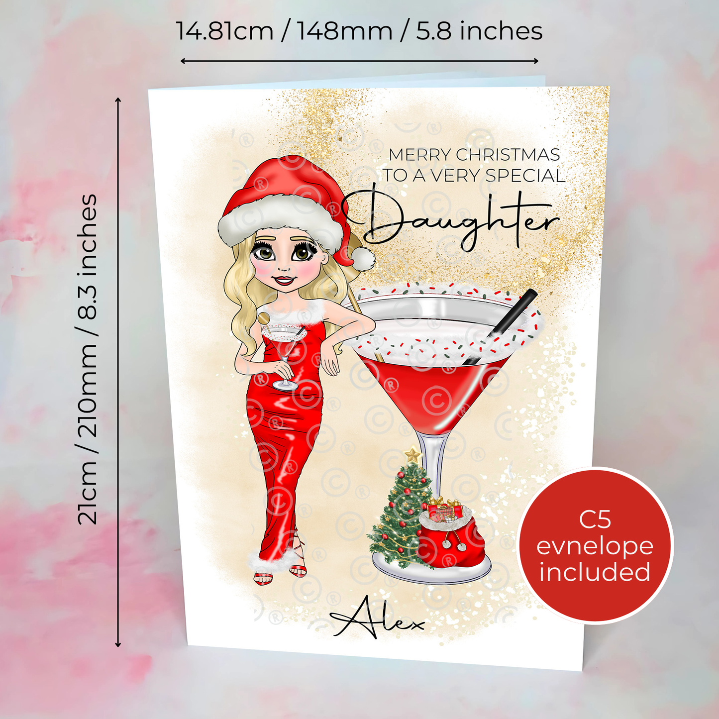 Personalised Daughter Mrs Clausmopolitan Cocktail Theme Christmas Card, A5 Greeting Card To A Special Daughter, Christmas Card From A Parent #CC