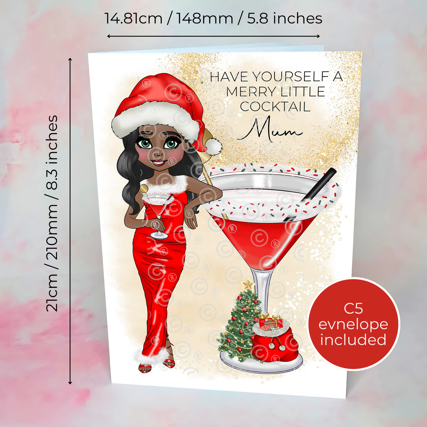 Personalised Mum Mrs Clausmopolitan Cocktail Card For  Custom Christmas Cosmo Cocktail Card, A5 Xmas Greeting Card For Mum From A Daughter #CC