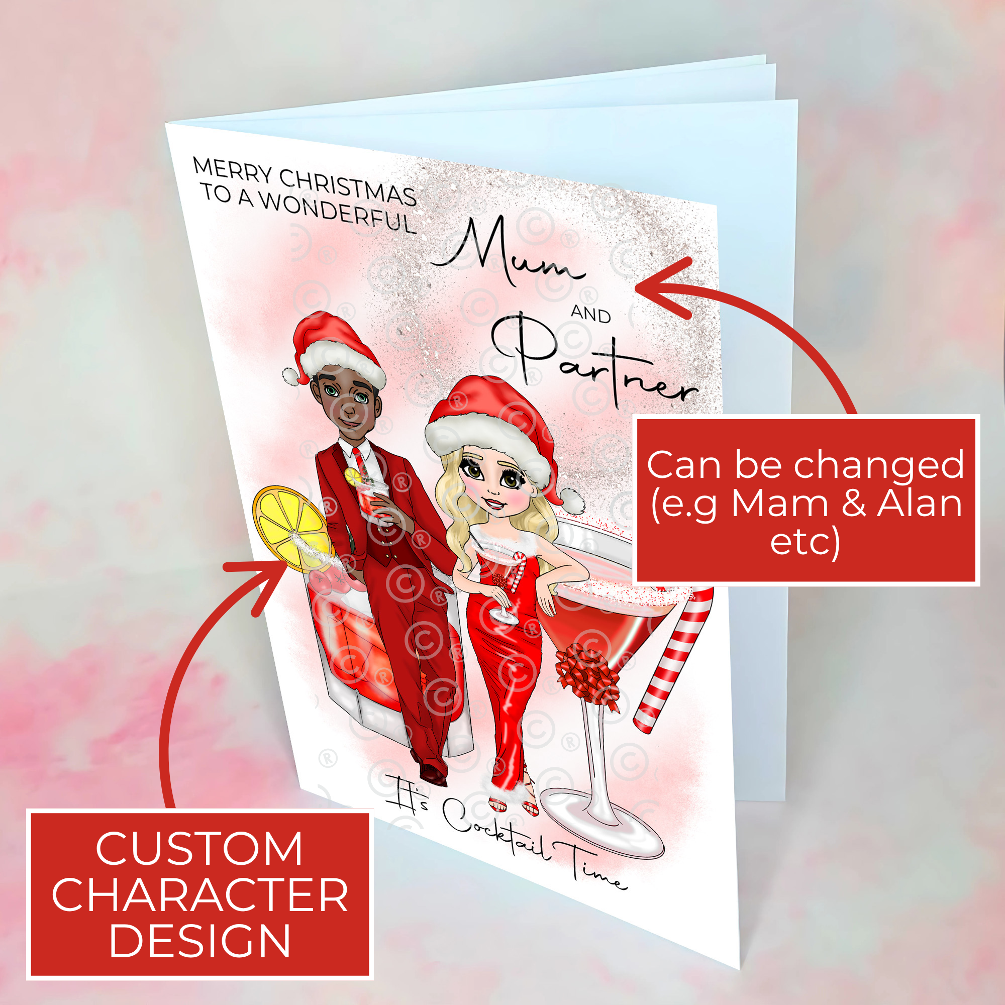 Personalised Candy Cane Cocktail Card For Mum And Partner #CC