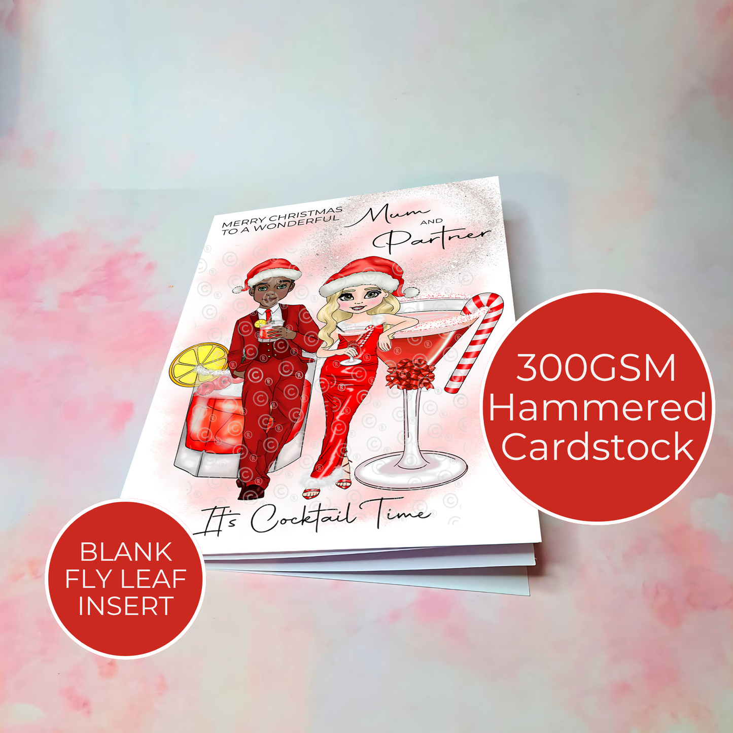 Personalised A5 Mum And Partner Candy Cane Cocktail Christmas Card, Christmas Wishes For Parents From A Son Or Daughter, Festive Cocktail #CC