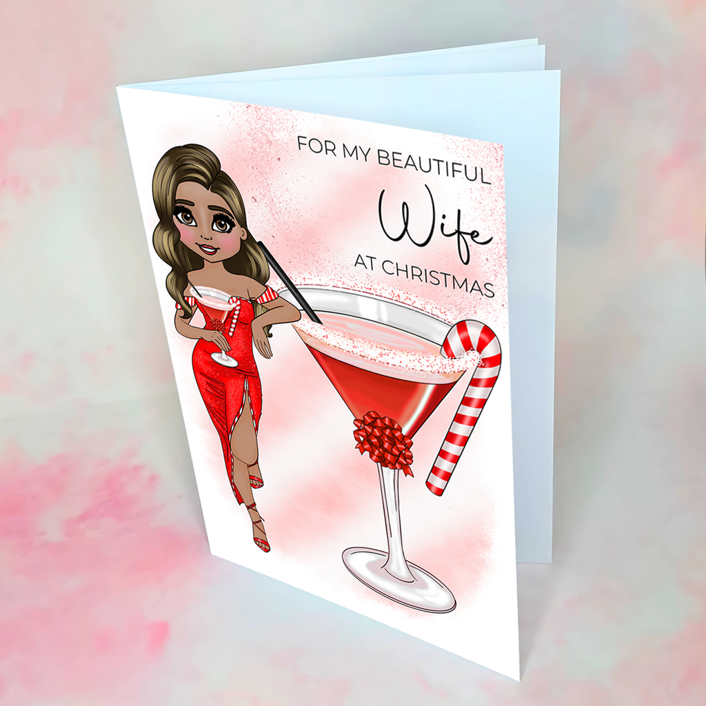 Personalised Candy Cane Cocktail Card for A Wife #CC