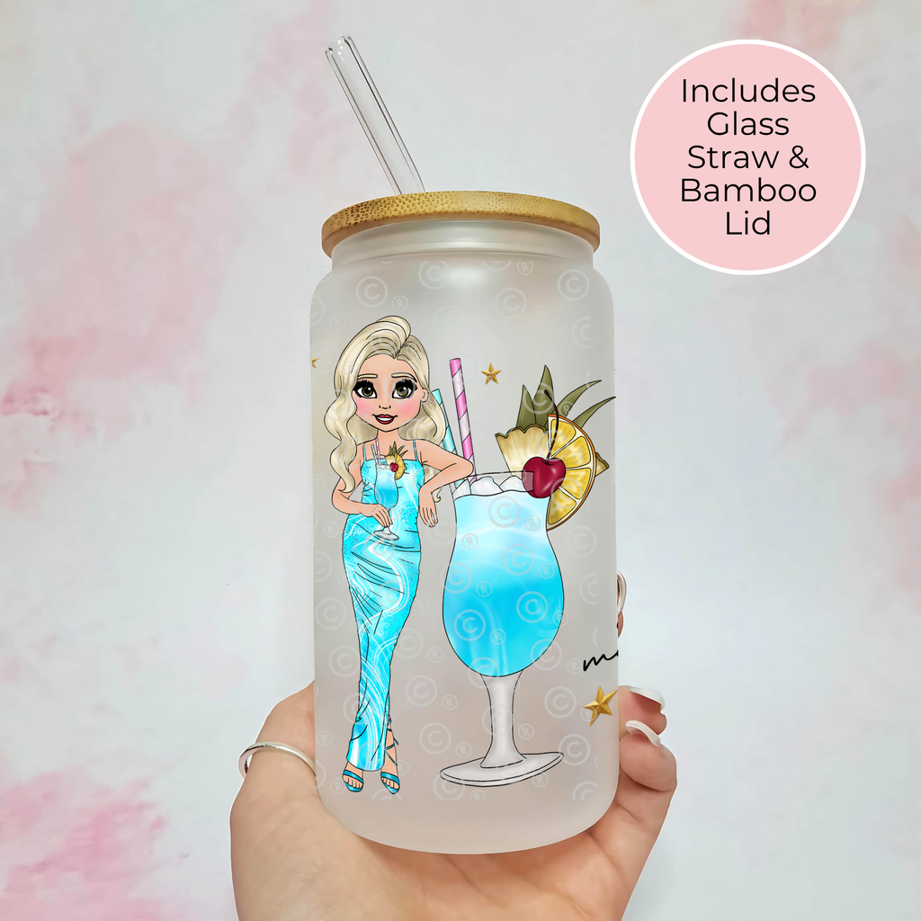 Blue Lagoon Cocktail Girl 16oz Frosted Libby Glass – Personalised Recipe Glass #FL