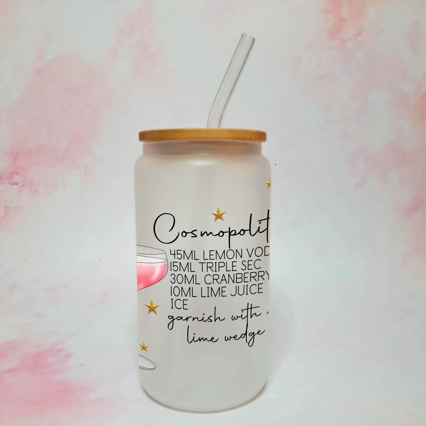 Cosmopolitan 16oz Summer Themed Cocktail Recipe Glass, Frosted Glass Tumbler Gift With Optional Gift Set, Milestone Birthday Gift For Her #FL